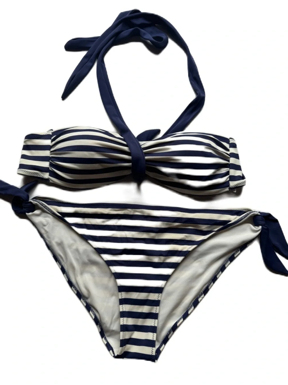H&M navy blue and white striped bikini